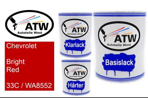 Chevrolet, Bright Red, 33C / WA8552: 1L Lackdose + 1L Klarlack + 500ml Härter - Set, von ATW Autoteile West.